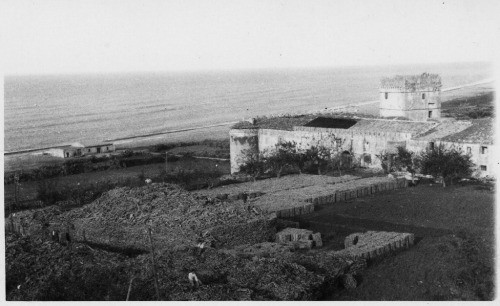 Acquedolci, Sugherificio, deposito e veduta del castello anni '50 (Collezione Catania)