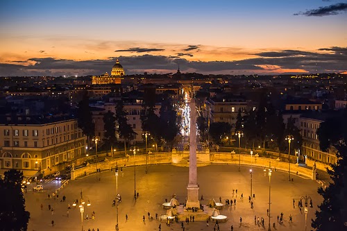 Piazza del Popolo al tramonto vista dalla Terrazza del Pincio