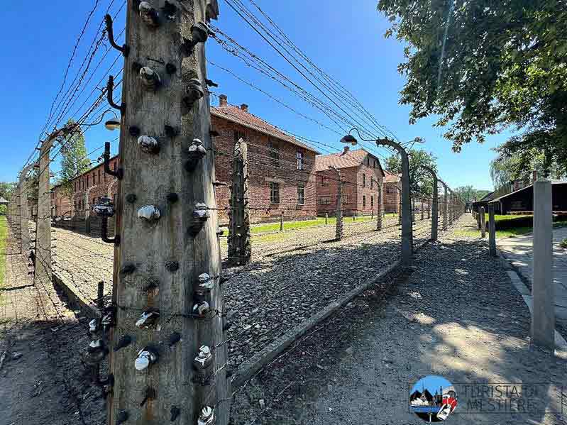 I blocchi di Auschwitz e il recinto di filo spinato