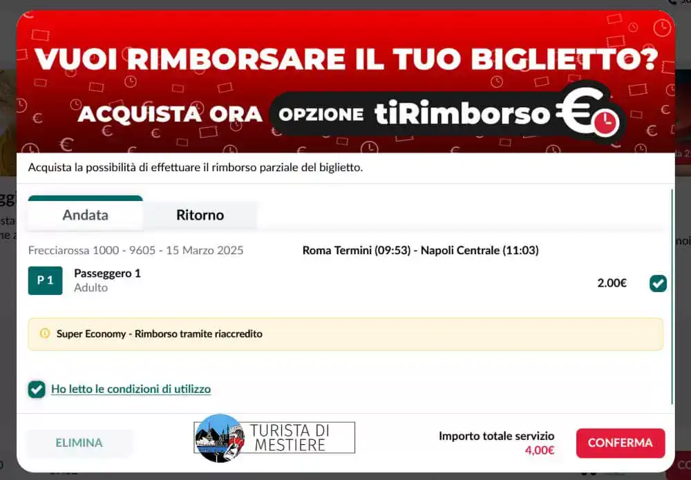 opzione ti rimborso trenitalia biglietti economy